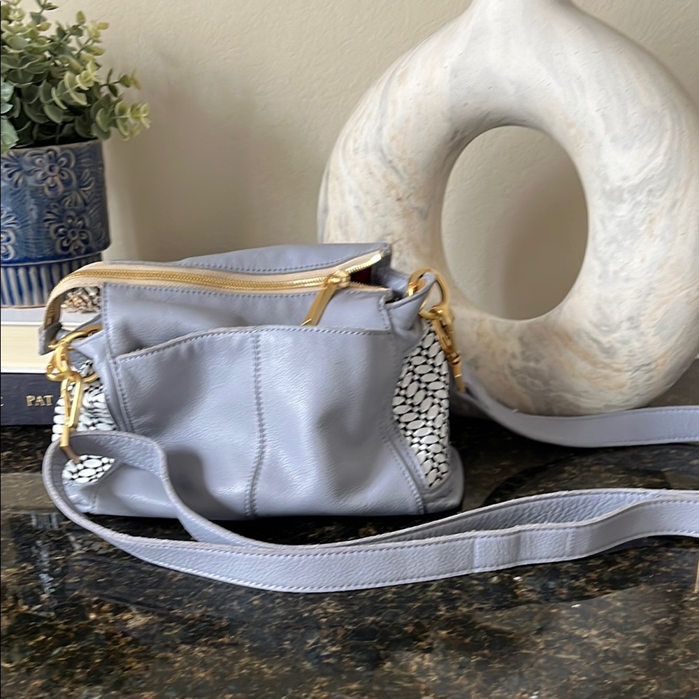 Hammitt Bryant Gray and White Crossbody Bag with Gold Accents - Picture 2 of 10